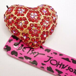 Betsey Johnson Heart Brooch / Pendant Red & AB Rhinestones NWT Perfect Cond